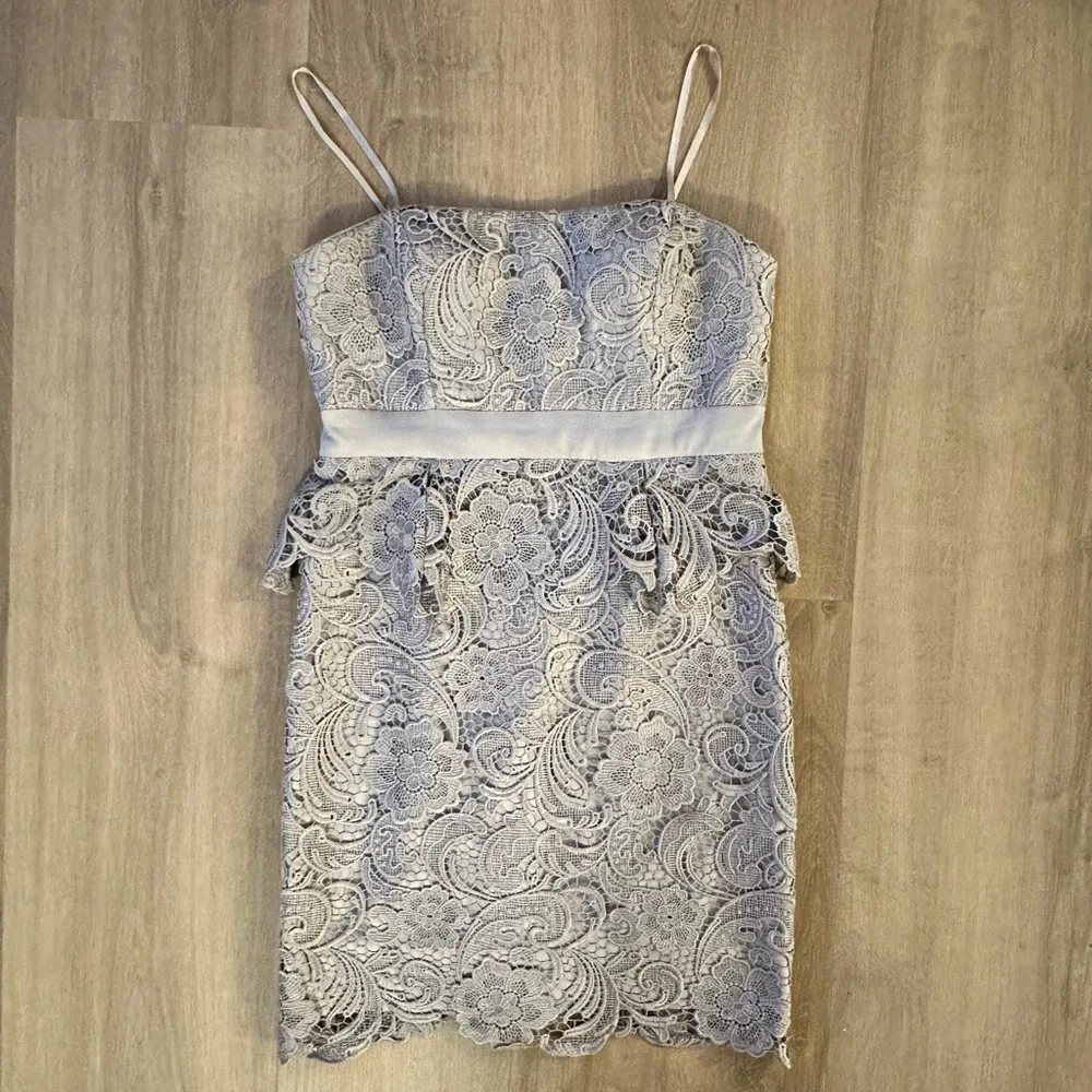 Adrianna Papell Lace Mini Dress in Soft Silver Gray - Picture 1 of 5